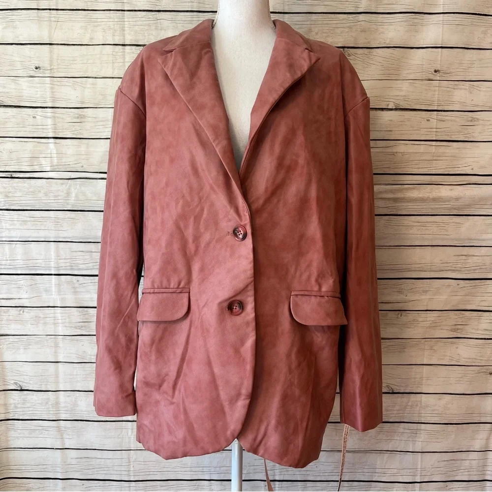House of CB Womens Kiera Oversize Faux Leather Jacket Size Large Pink NWT - Picture 2 of 16